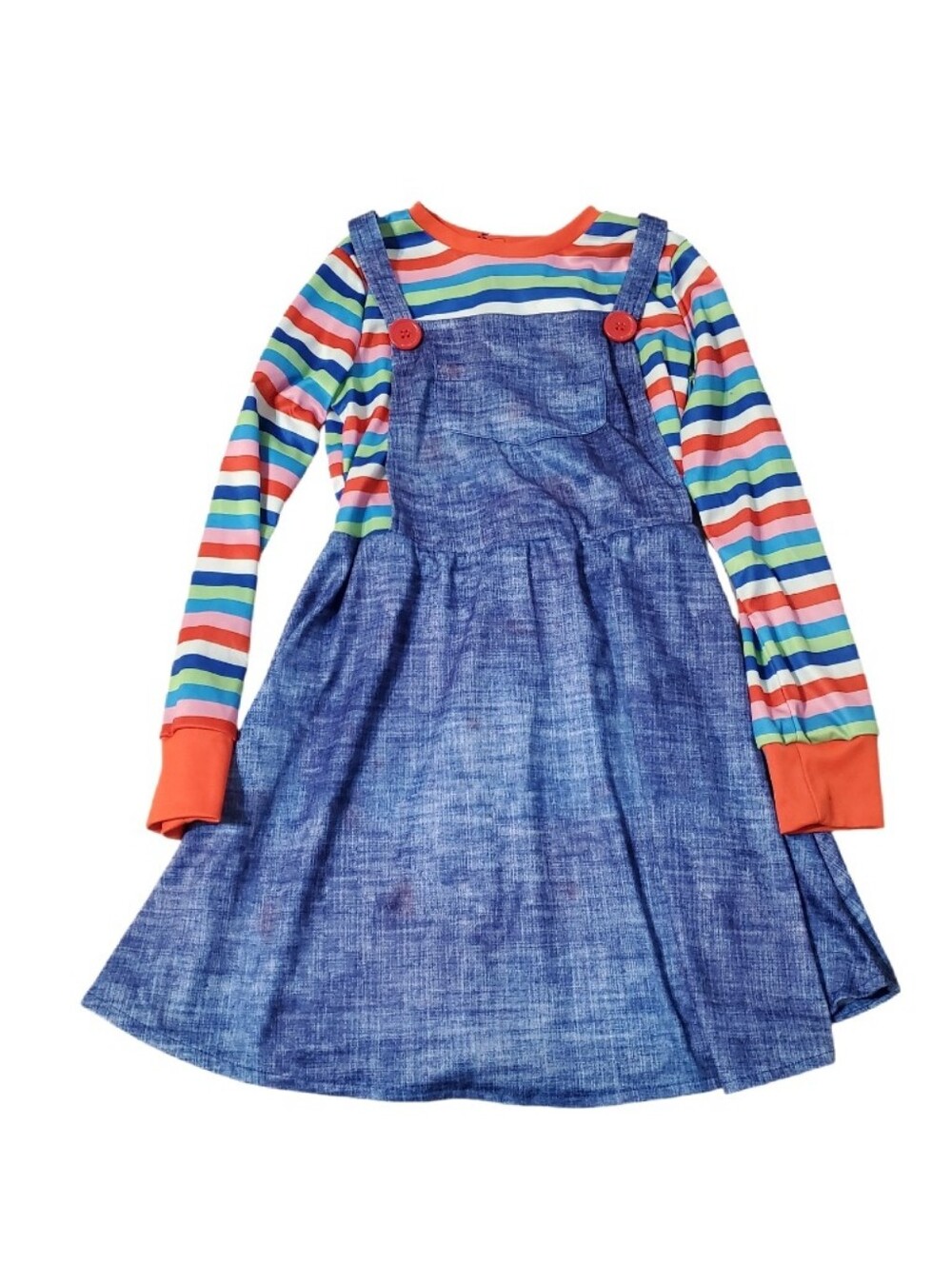 Chucky Child's Play Kids Good Guy Striped Denim Overalls Costume Dress Medium